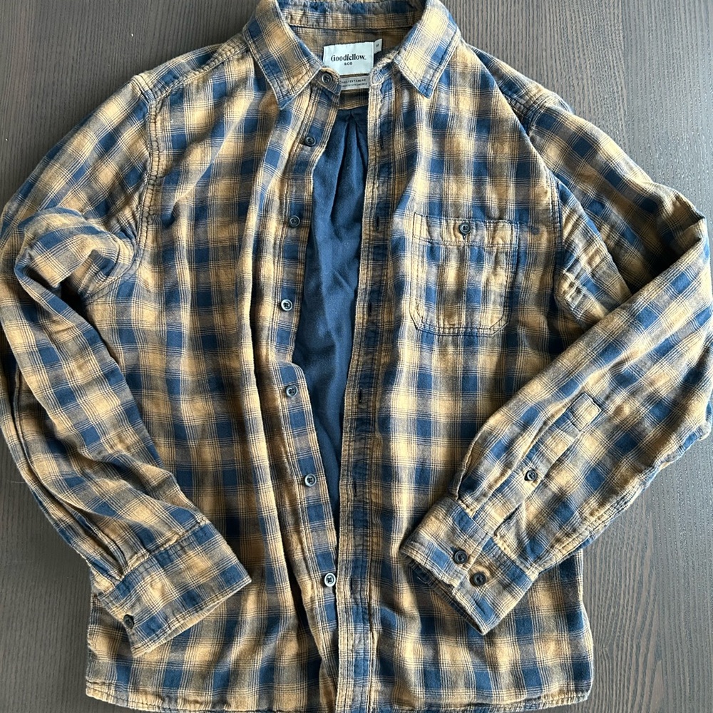 Goodfellow & Co Men's Blue and Tan Plaid Shirt